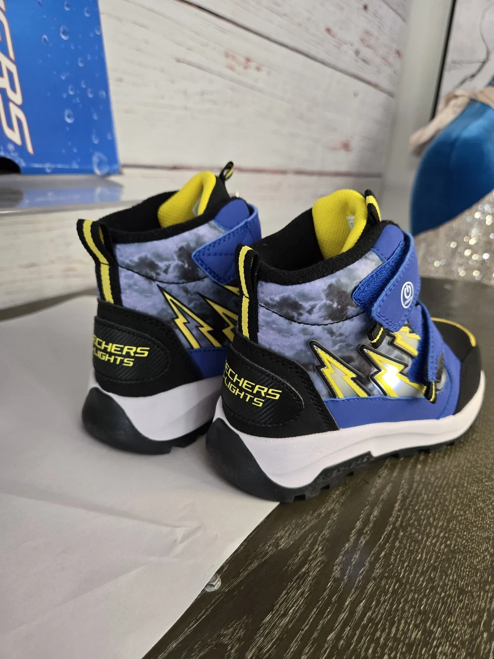 NEW Skechers S-Lights Waterproof Light-Up Kids Winter Boots Blue Black